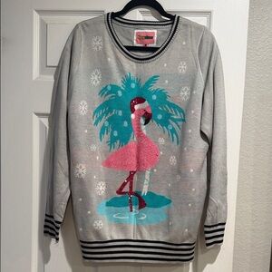 Tipsy Elves Gray Sweater with Pink Flamingo